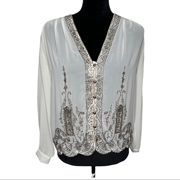 Revolve Plenty by Tracy Reese Embellished Swingly Blouse in Vanilla Beaded XS - Picture 3 of 17